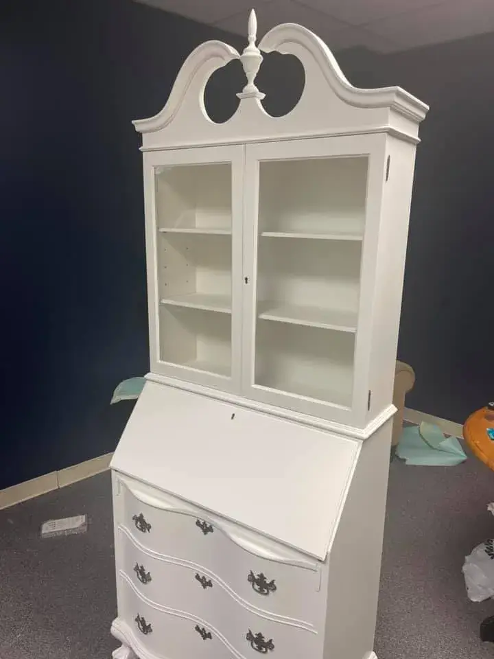 After: antique secretary desk with hutch: cherry painted white