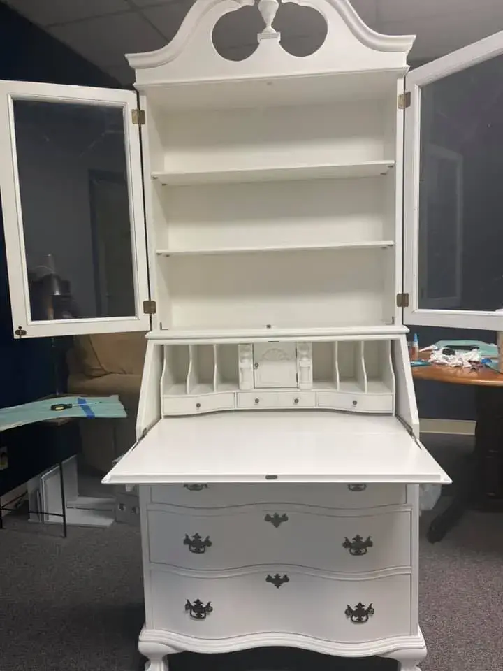After: antique secretary desk with hutch: cherry painted white
