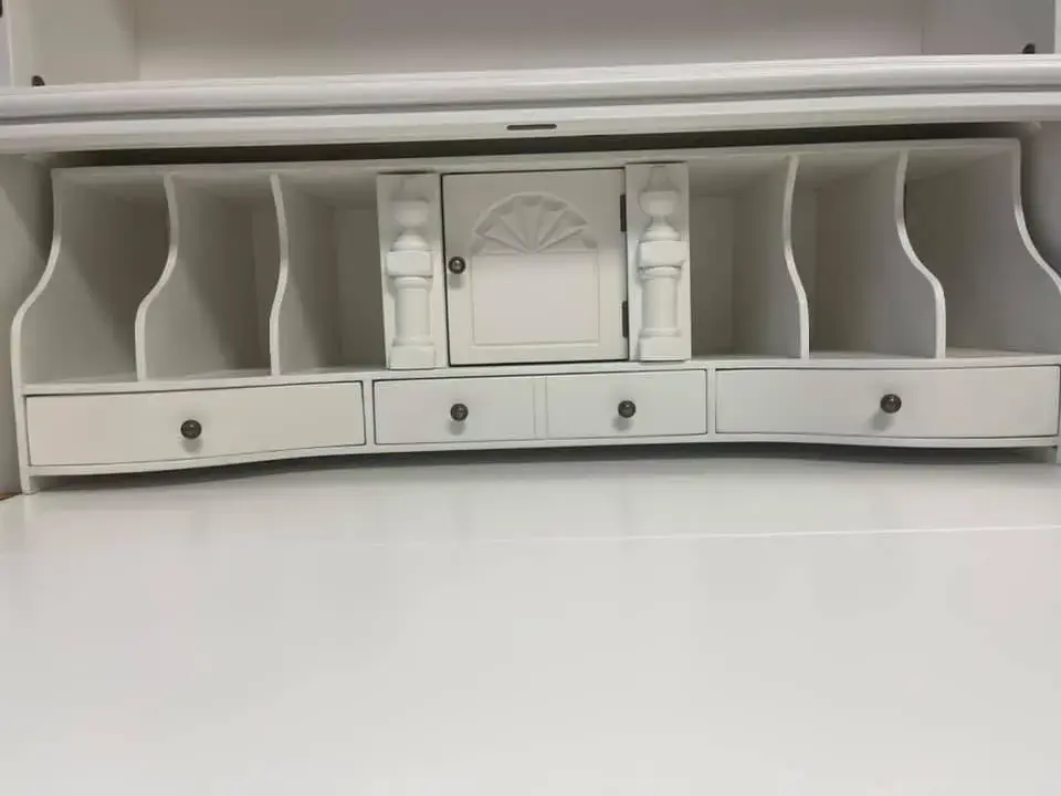 After: antique secretary desk with hutch: cherry painted white