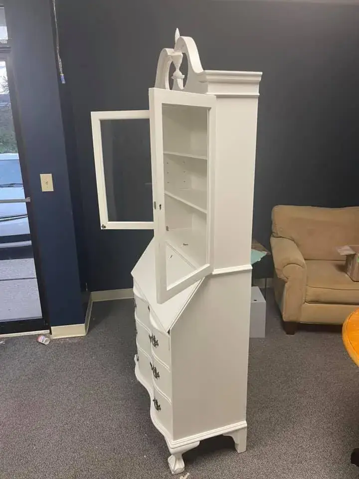After: antique secretary desk with hutch: cherry painted white