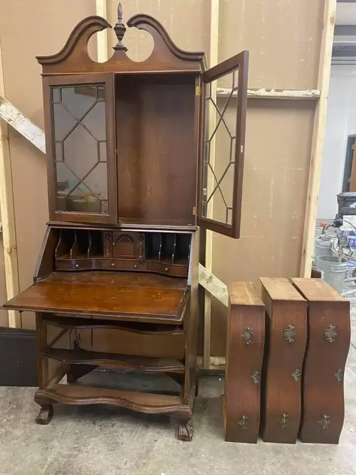 Before: antique secretary desk with hutch: cherry painted white