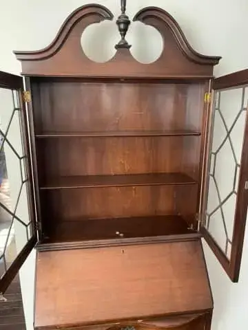 Before: antique secretary desk with hutch: cherry painted white