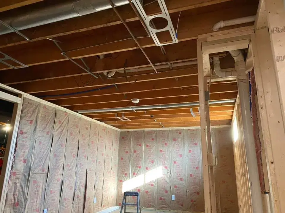 Before: basement ceiling joists sprayed black