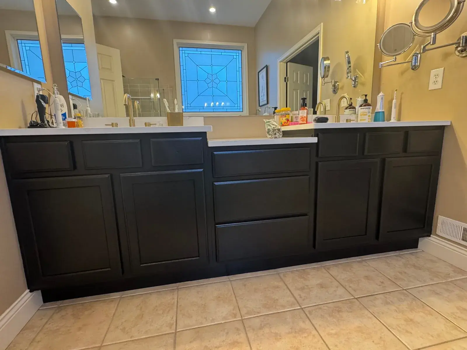 After: bathroom vanity painted black