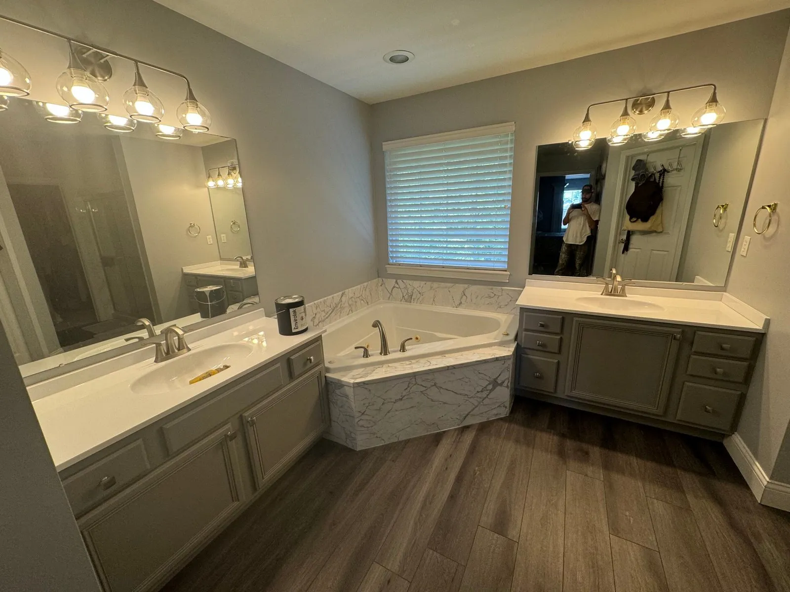After: bathroom vanity painted gray
