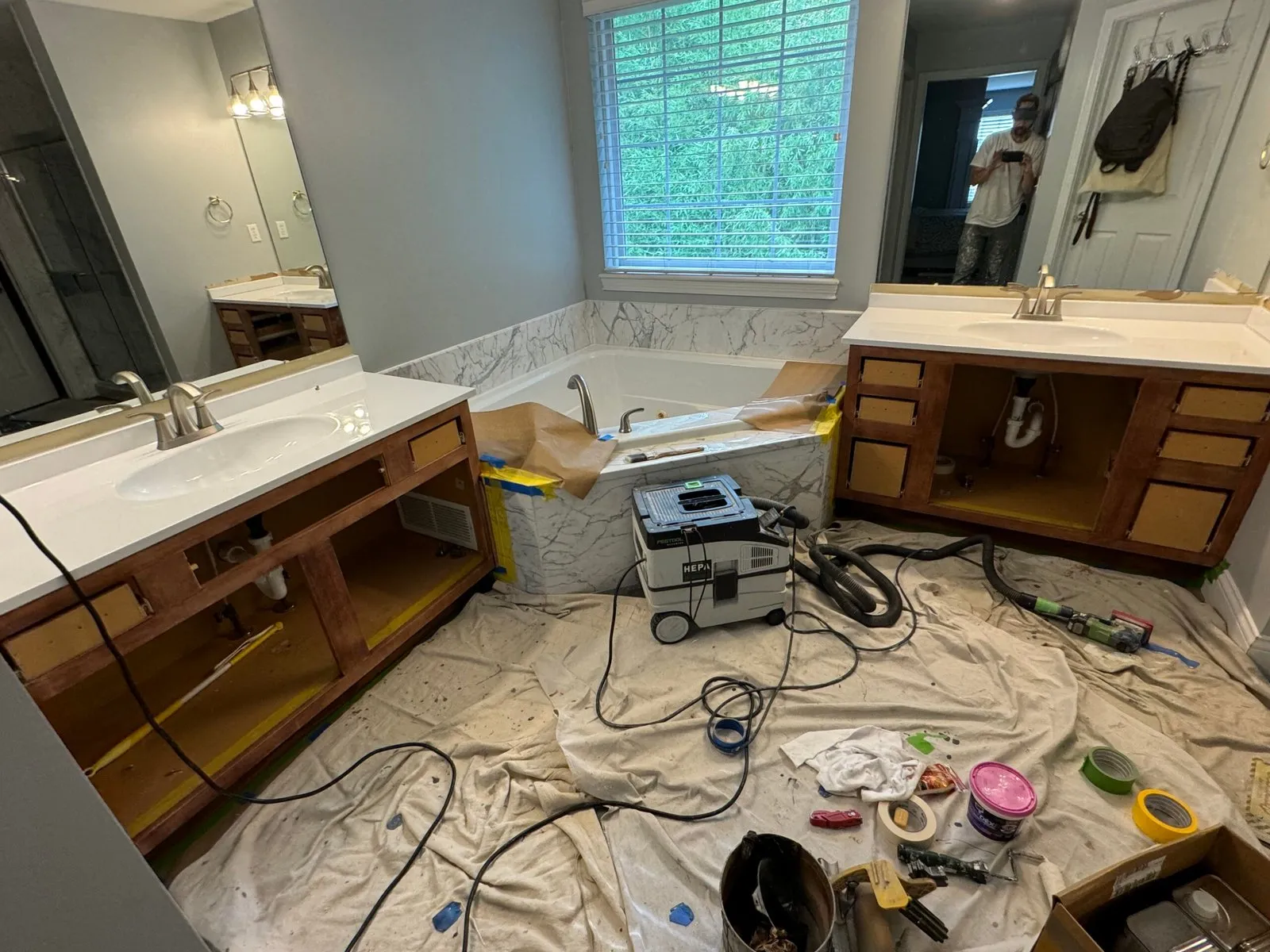 Before: bathroom vanity painted gray