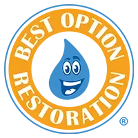 Logo for Best Option Restoration featuring a cartoon water droplet with a face. - My Personal Painter - My Personal Painter Best Option Restoration logo