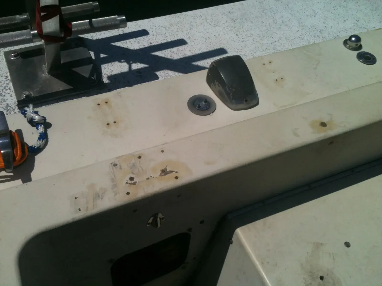 Before: boat deck refinished white