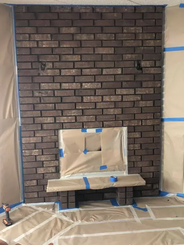 Before: brick fireplace painted light gray