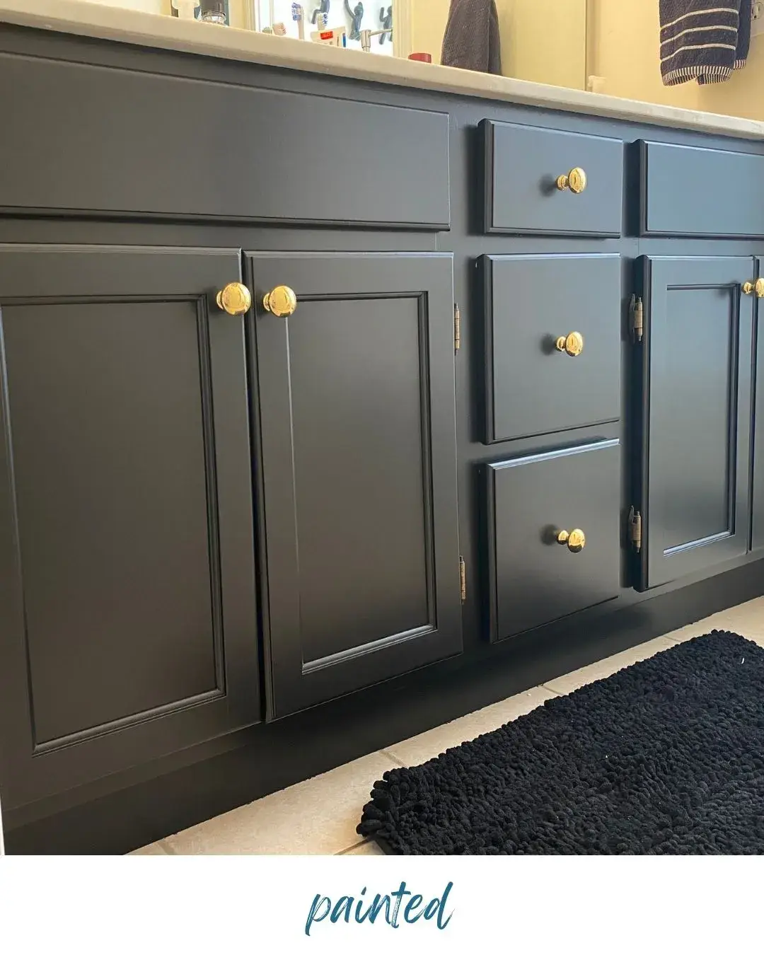 After: cabinet base: stained vs painted dark