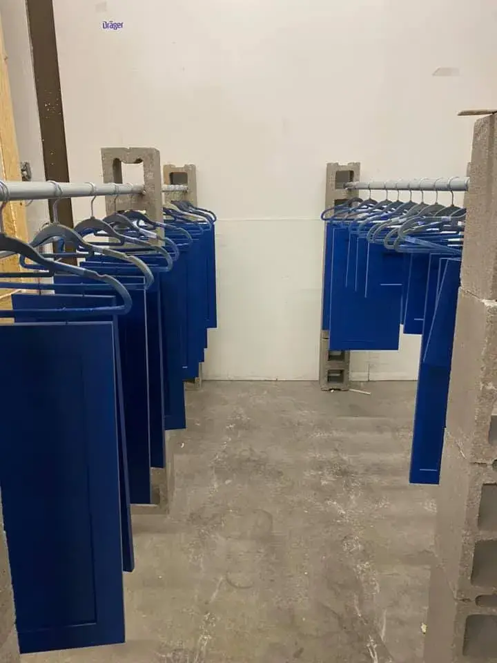After: cabinet doors sprayed in shop spray booth