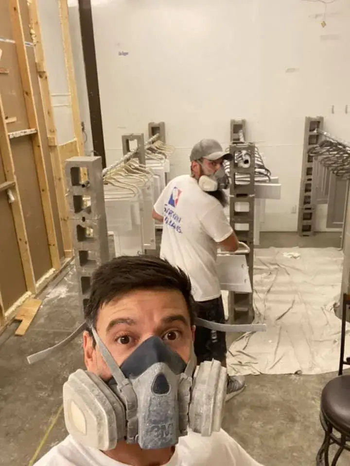 In progress: cabinet doors sprayed in shop spray booth