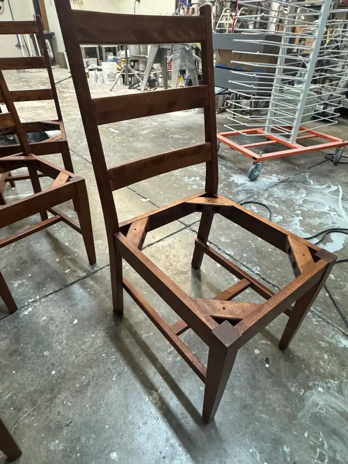 Before: dining table, chairs and sideboard refinished
