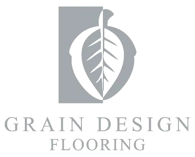 Logo for Grain Design Flooring featuring an icon of a leaf inside an acorn shape. - My Personal Painter - My Personal Painter grain design flooring logo