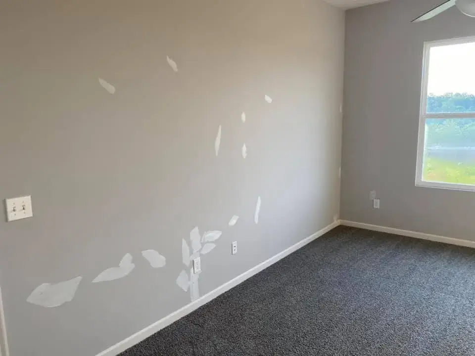 After: interior walls patched and painted gray