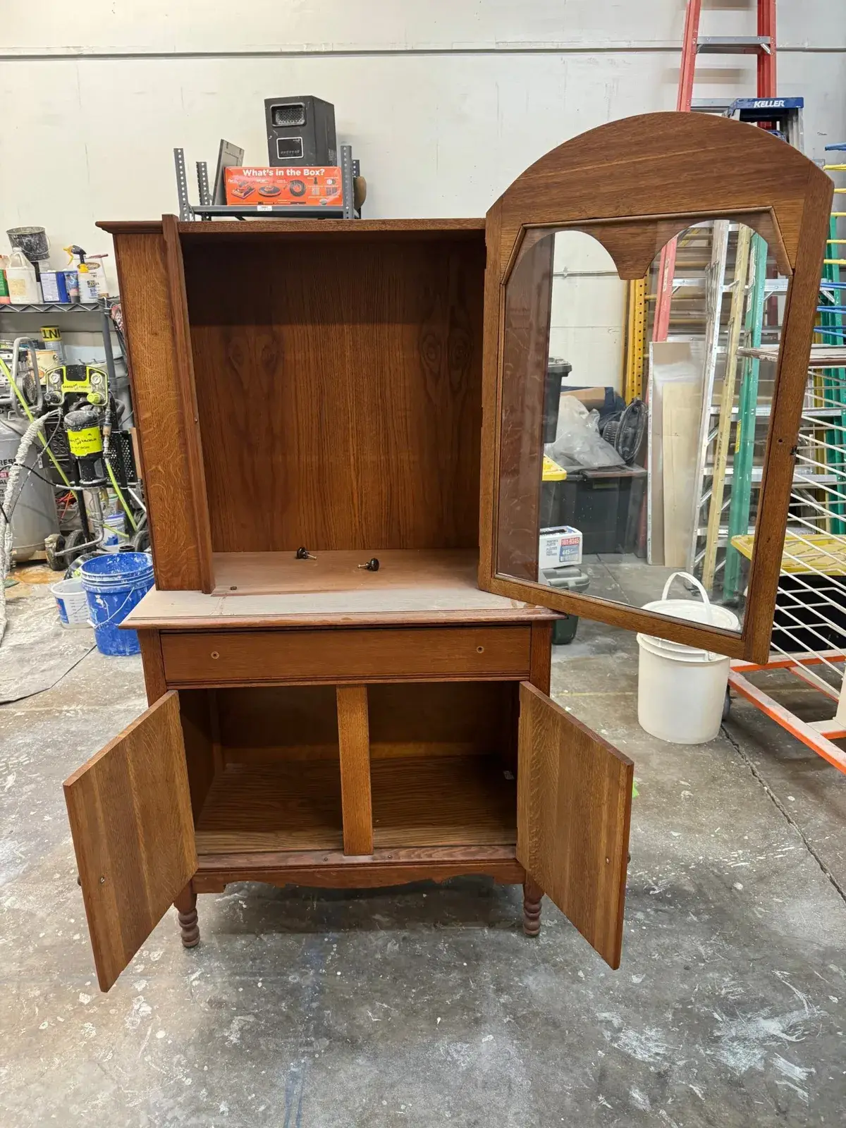 Before: kitchen, bar desk and hutch painted dark gray