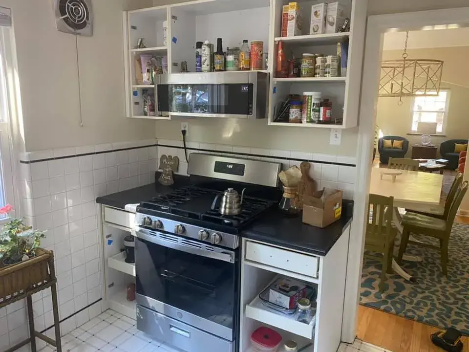 Before: kitchen cabinets: white to olive green