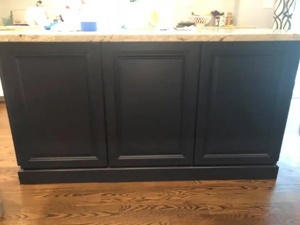 After: kitchen island painted navy