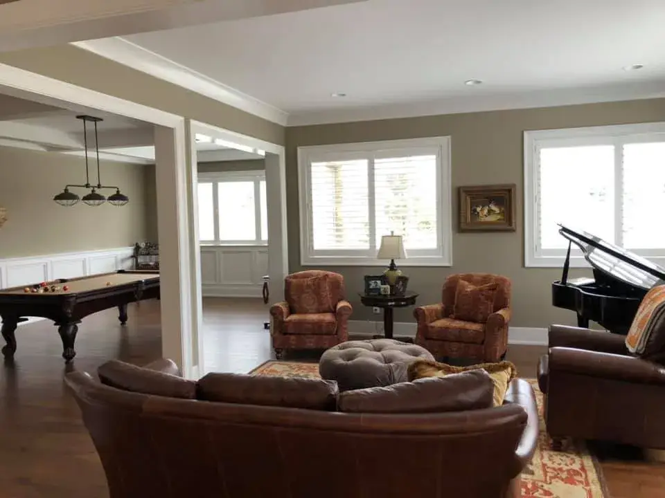 After: large home interior: built-ins, coffered ceilings, wainscoting, bedrooms and halls