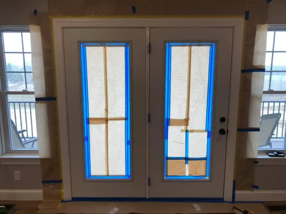 After: lime green kitchen walls, accent walls, hallway and French doors
