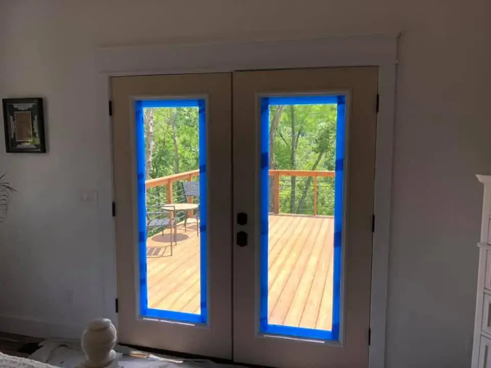 In progress: new house: interior and exterior doors stained dark
