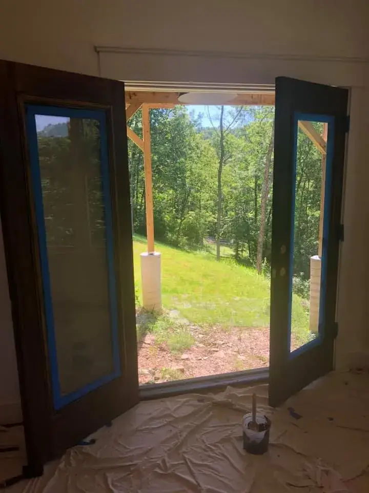 In progress: new house: interior and exterior doors stained dark