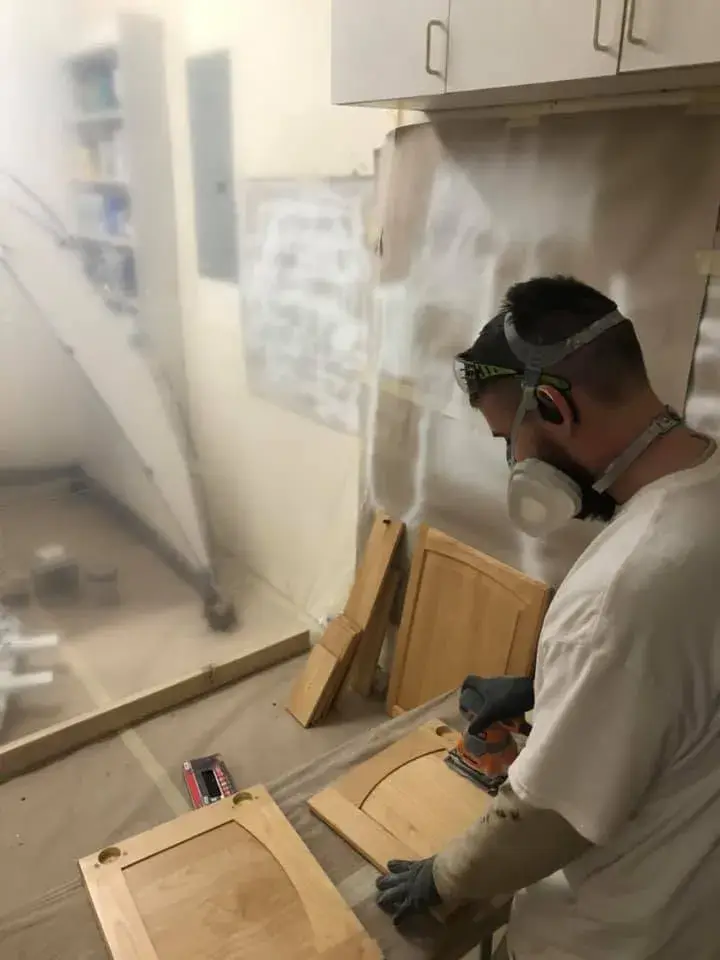 After: oak cabinet doors sprayed in a spray booth