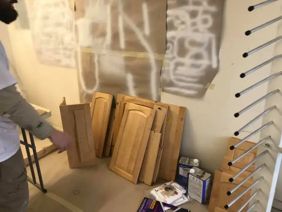 Before: oak cabinet doors sprayed in a spray booth