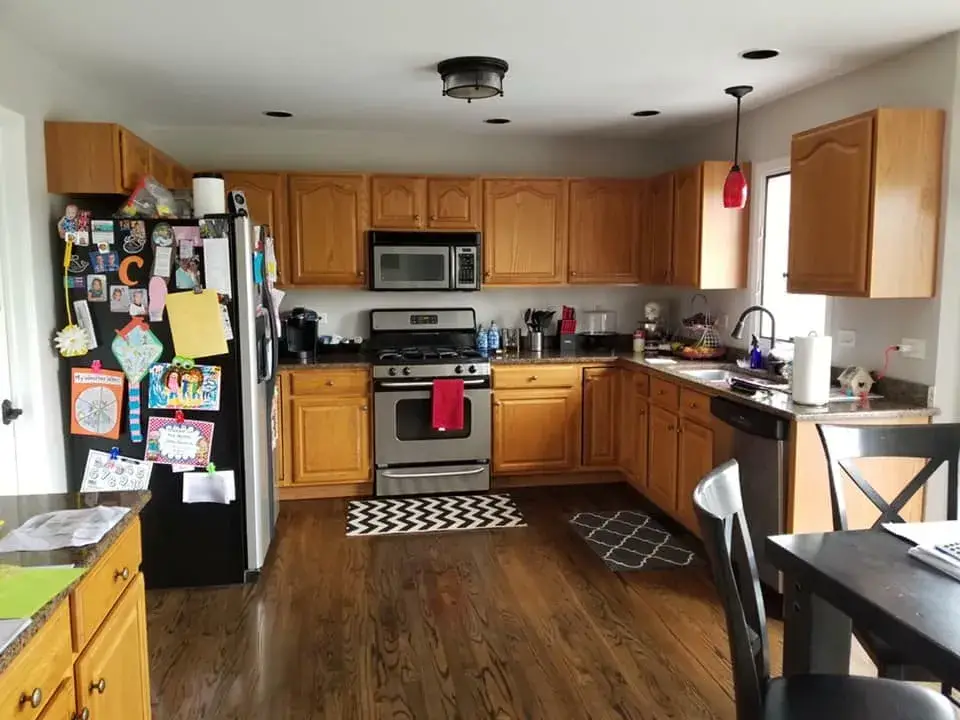 Before: oak kitchen painted white