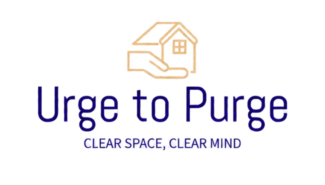 Logo for Urge to Purge: Clear Space, Clear Mind, featuring an outline of a hand holding a house. - My Personal Painter - My Personal Painter Urge to Purge logo